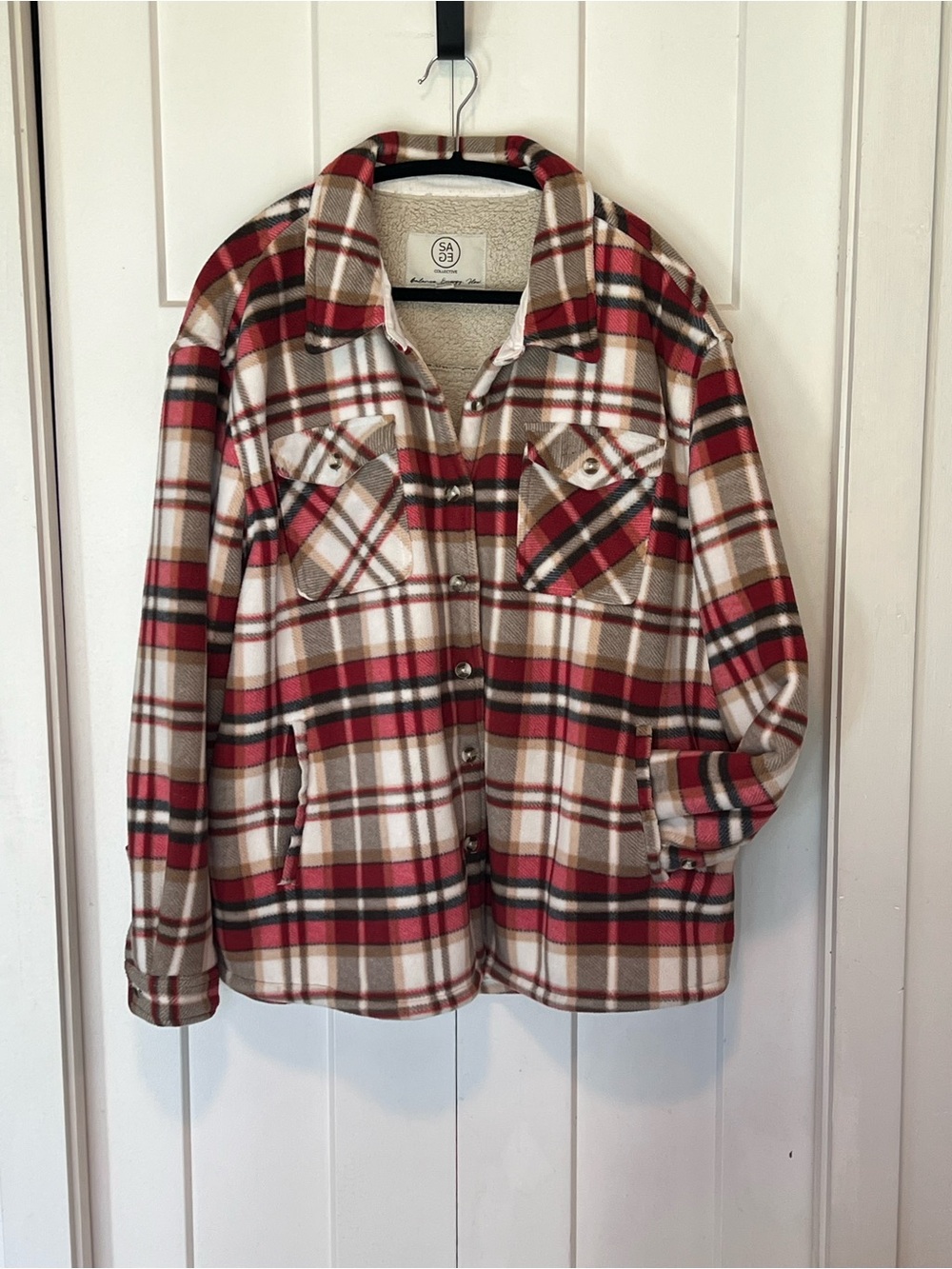 Sage Collective Plaid Button-Up Sherpa-Lined Shacket Jacket Sz XXL EUC